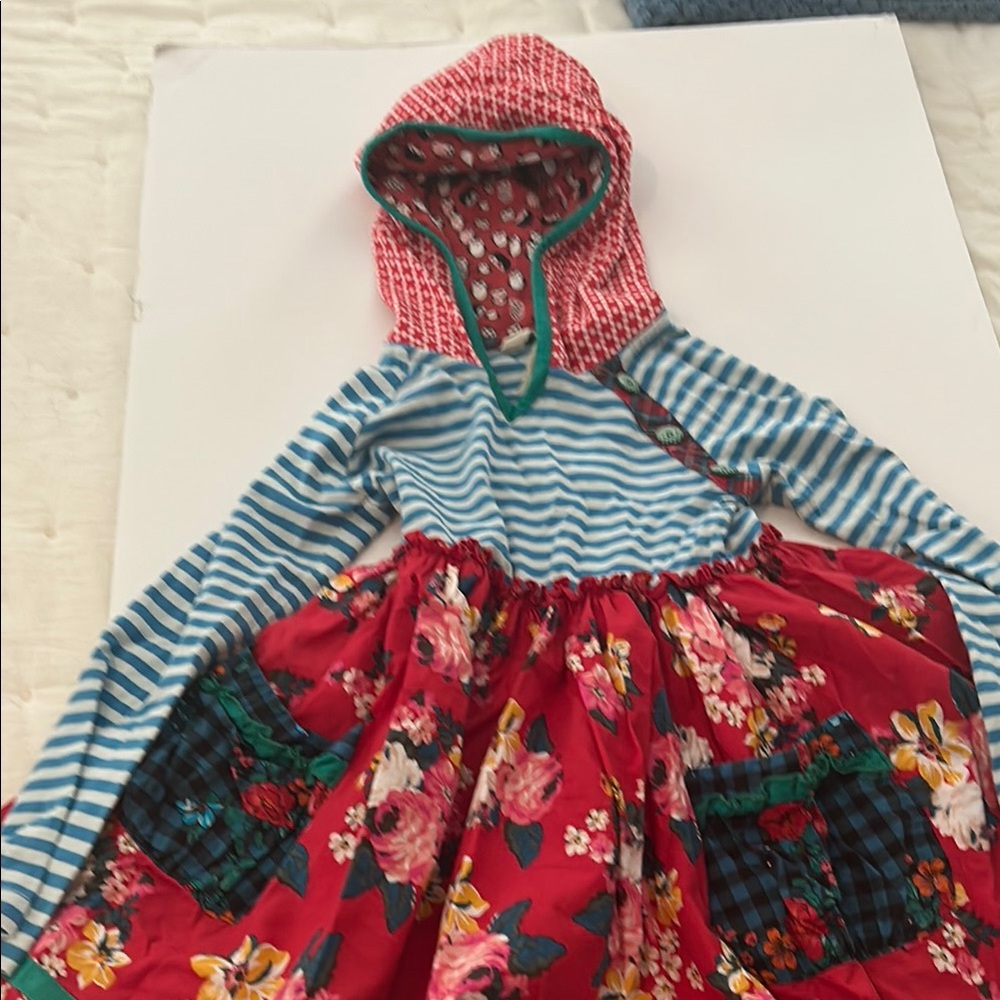 Matilda Jane size 4 Colorful Striped and Floral Hooded Dress